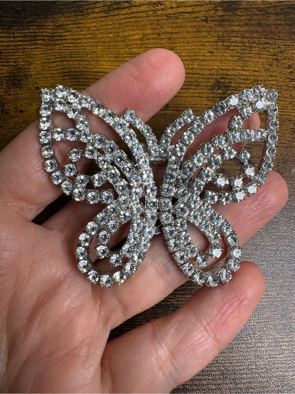 Vintage Butterfly Scarf Clip - Silver Crystal Sparkle